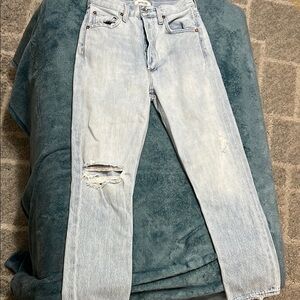 Agolde Riley High Rise Crop Distressed Jeans